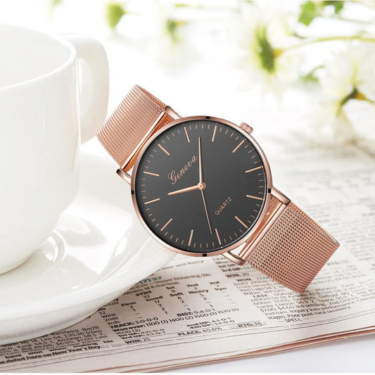 Fashion Casual Watches Womens Men GENEVA Womens Classic Quartz Stainless Steel Wrist Watch Bracelet
