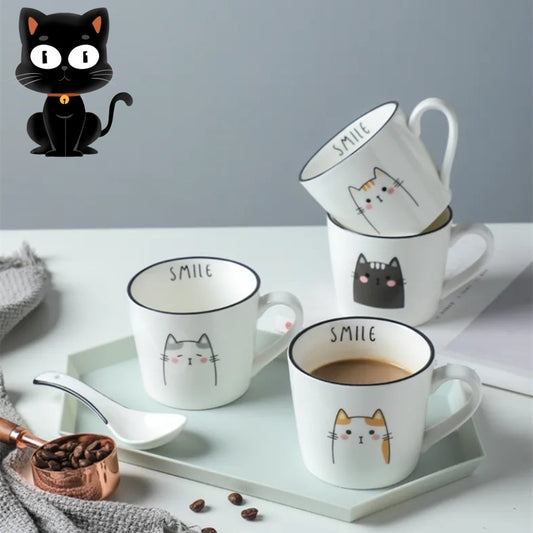 Breakfast Ceramic Milk Coffee Cup Couple Personality Creative Coffee Cup Cartoon Cat Pattern Kitchen