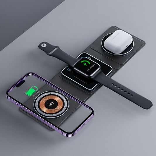 3 IN 1 Magnetic Folding Wireless Charger Station For IPhone Transparent Fast Charging For IWatch And