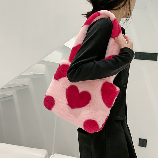 Fashion Love Heart Womens Furry Fluffy Bag – Bags at AWSMshop.ai
