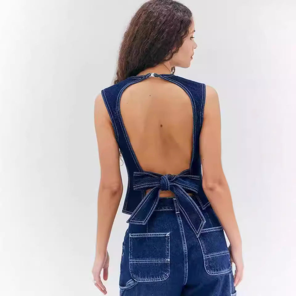 Fashion Casual Sleeveless High Waist Denim Vest – Uncategorized at AWSMshop.ai