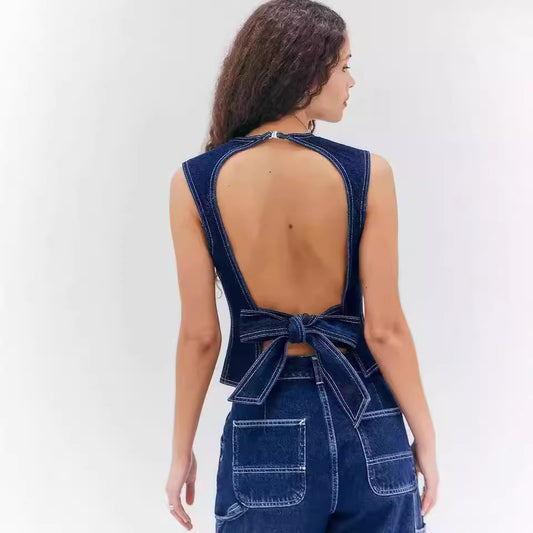 Fashion Casual Sleeveless High Waist Denim Vest – Uncategorized at AWSMshop.ai