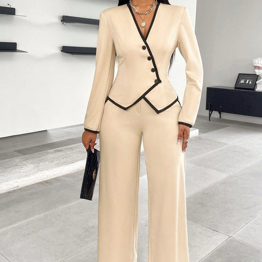 Single-breasted Contrast Color Trim Suit Pants Suit – Suits at AWSMshop.ai