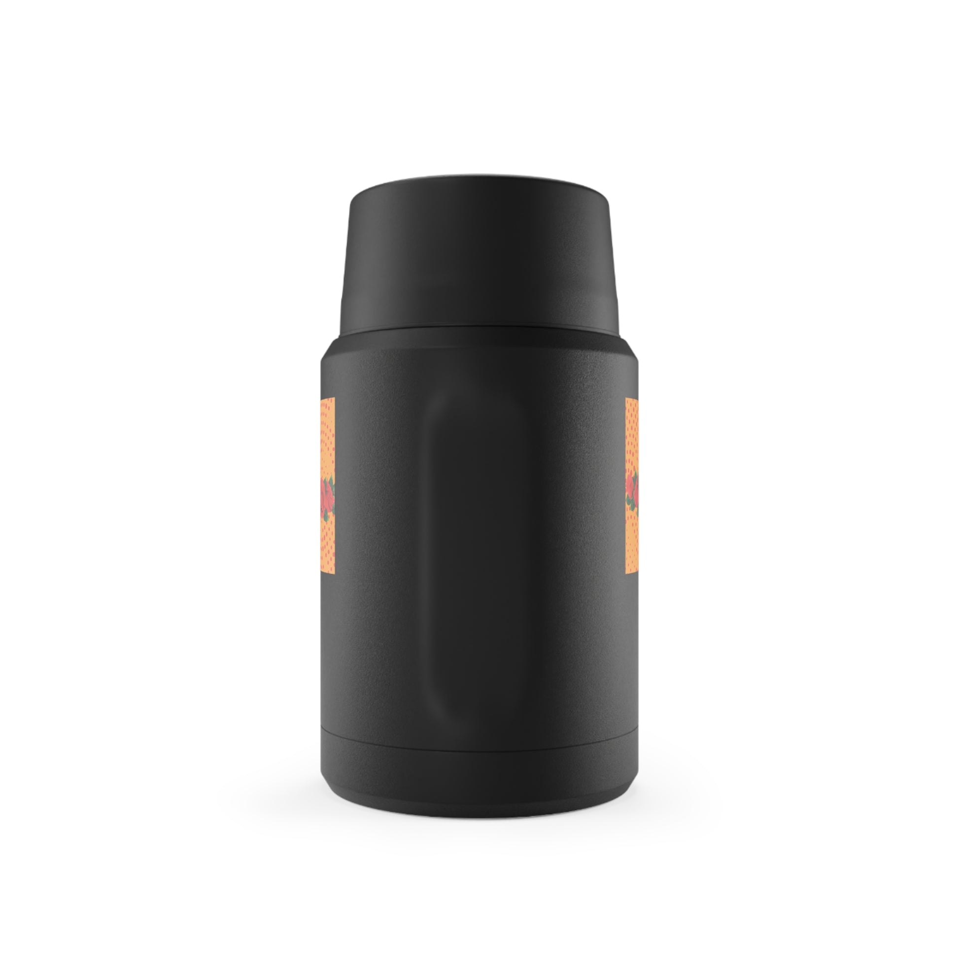 Black thermos bottle on a white background