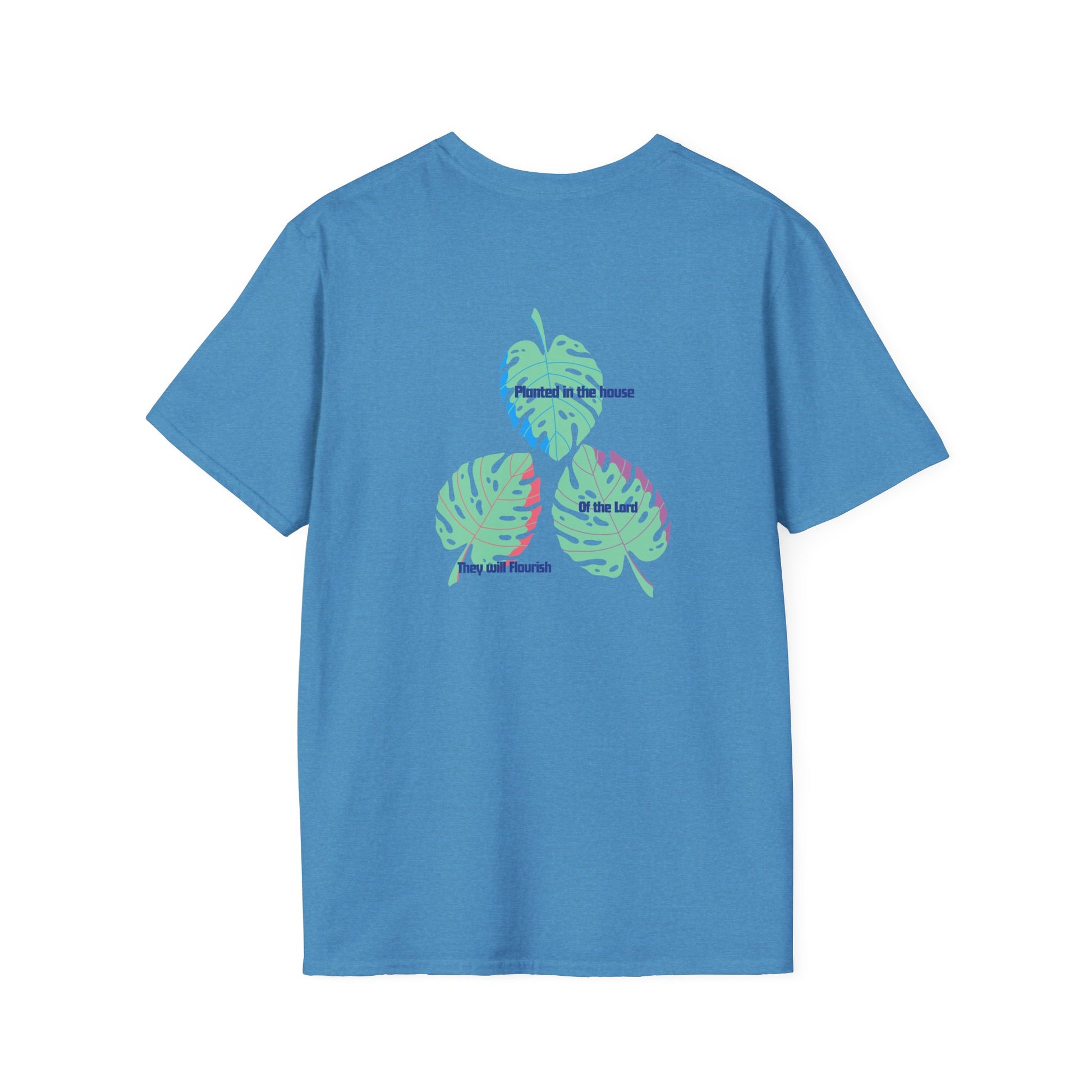 Blue t-shirt with leaf designs 
