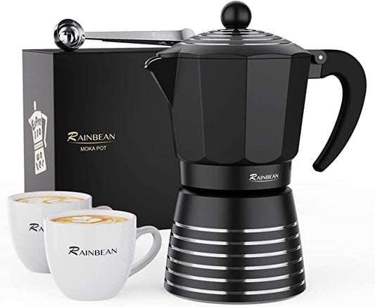 Stovetop Espresso Maker 6 Cup 300ml, Aluminum Moka Pot Gift Set, Italian Cuban Greca Coffee, Easy To