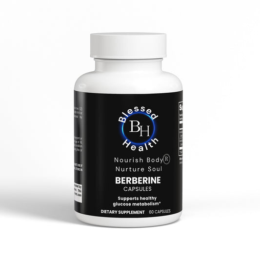 Blessed Health Berberine capsules bottle on a white background