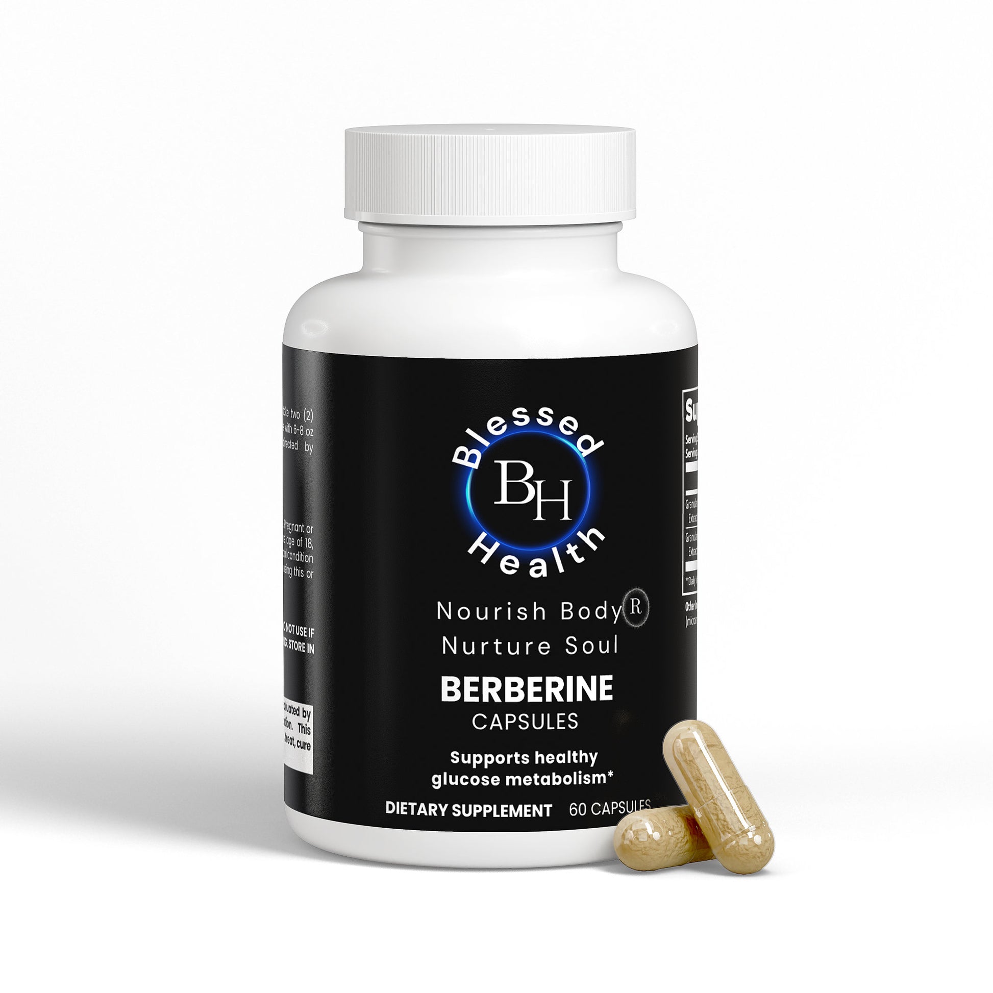 Blessed Health Berberine capsules on a white background