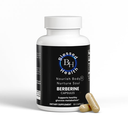 Blessed Health Berberine capsules on a white background