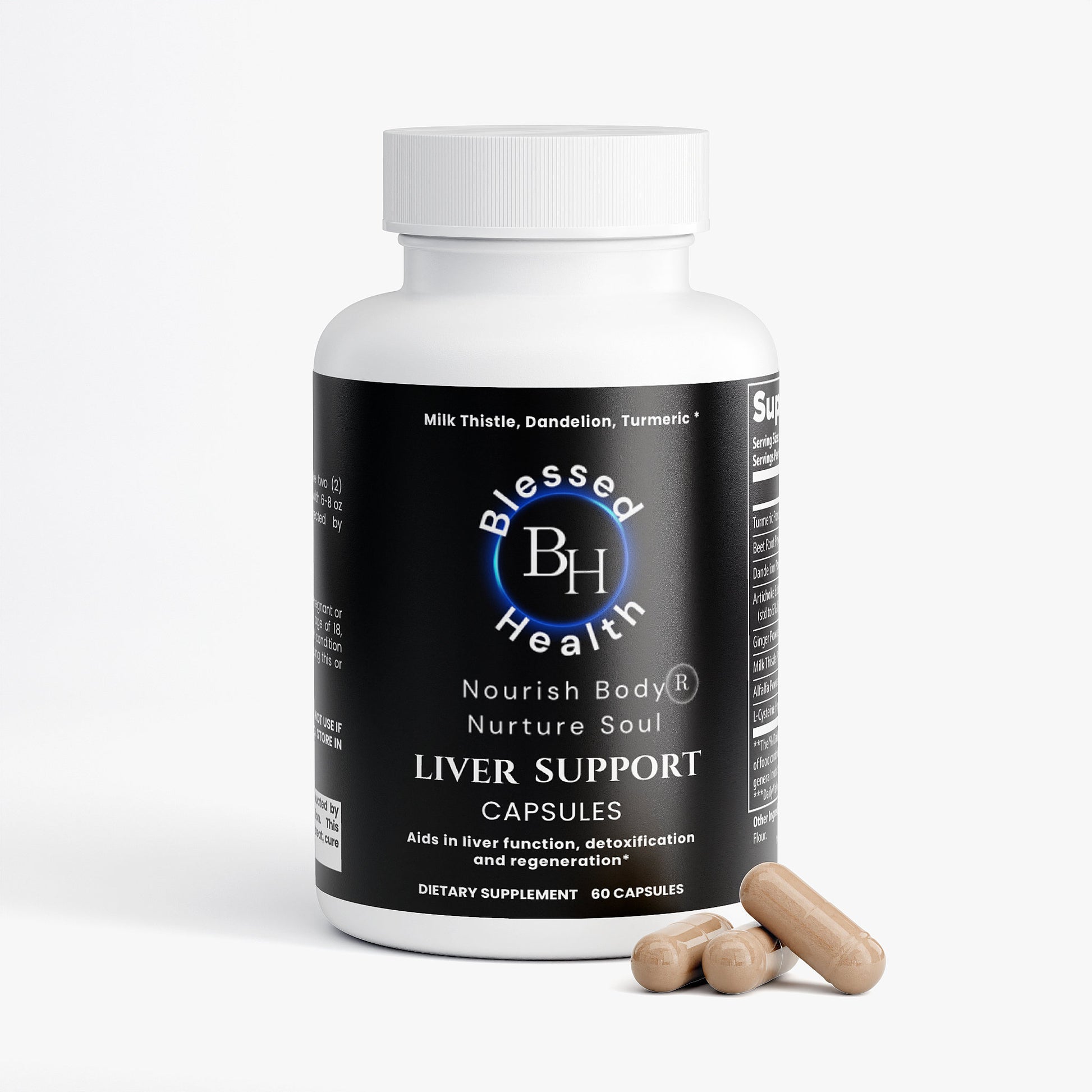 Blessed Health liver support capsules on a white background