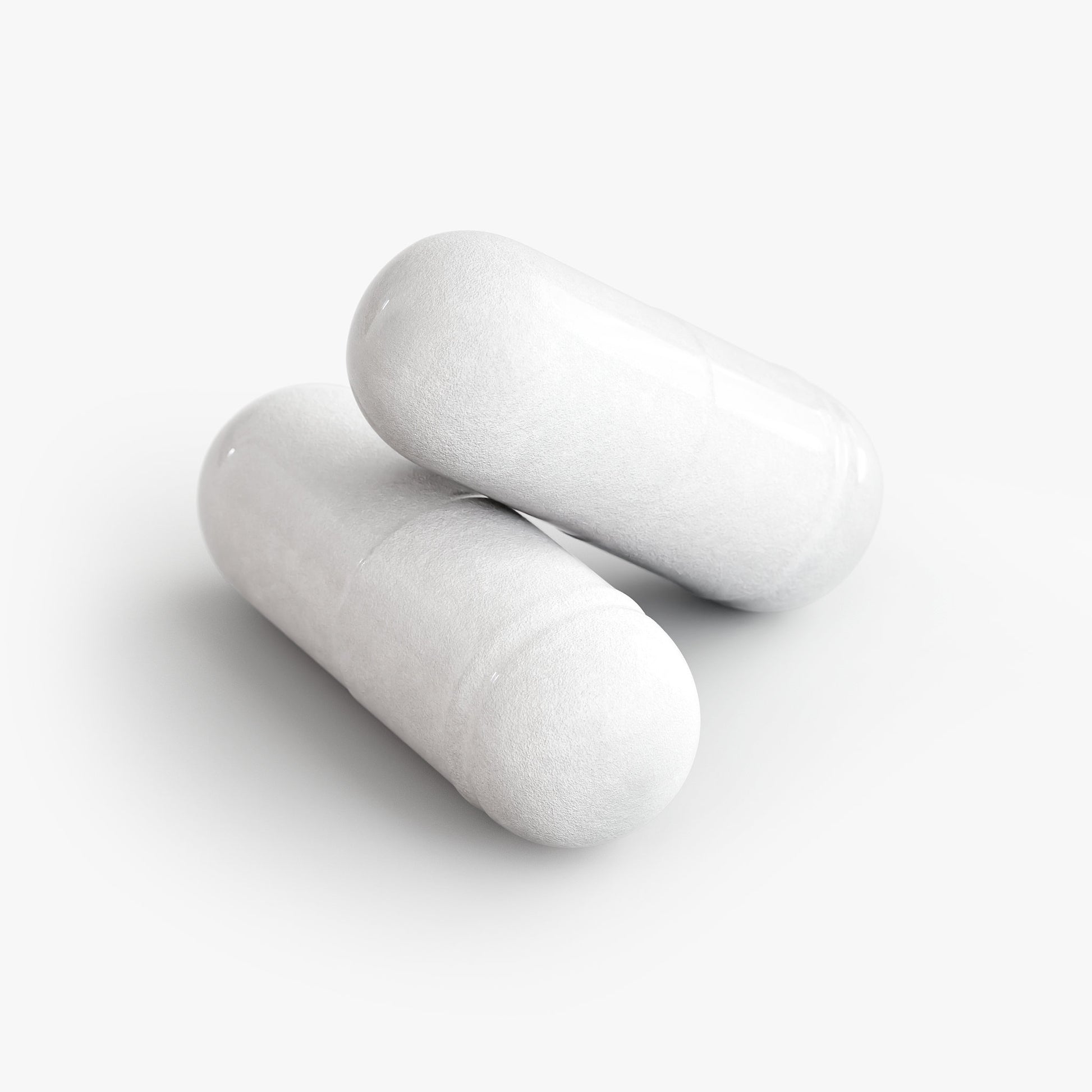 Two white cylindrical objects on a light gray background