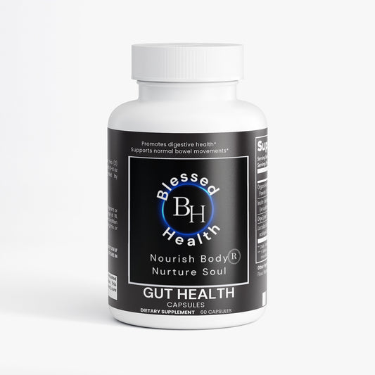 Blessed Health gut health supplement bottle on a white background