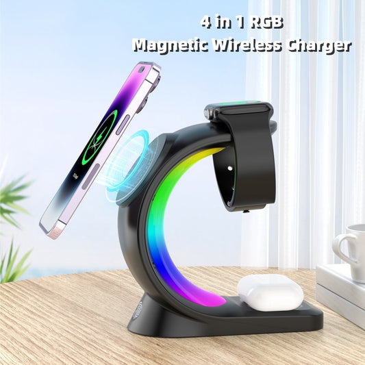 4 In 1 Magnetic Wireless Charger Fast Charging For Smart Phone Atmosphere Light Charging Station For