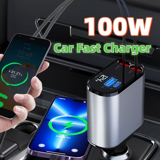 Metal Car Charger 100W Super Fast Charging Car Cigarette Lighter USB And TYPE-C Adapter – Uncategori