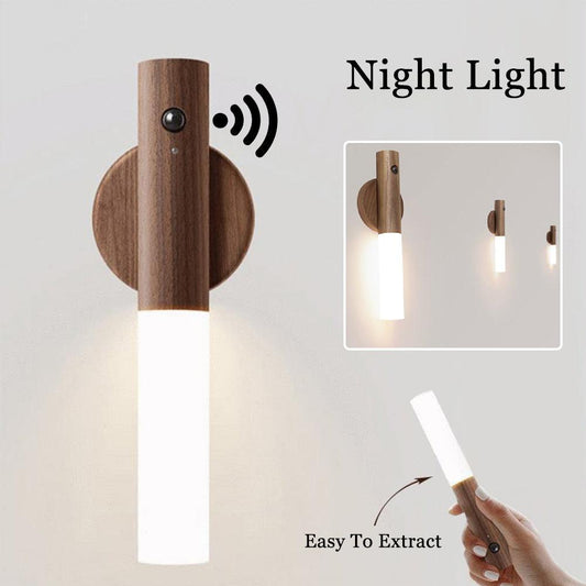 Auto LED USB Magnetic Wood Wireless Night Light Corridors Porch Lights PIR Motion Sensor Wall Light 