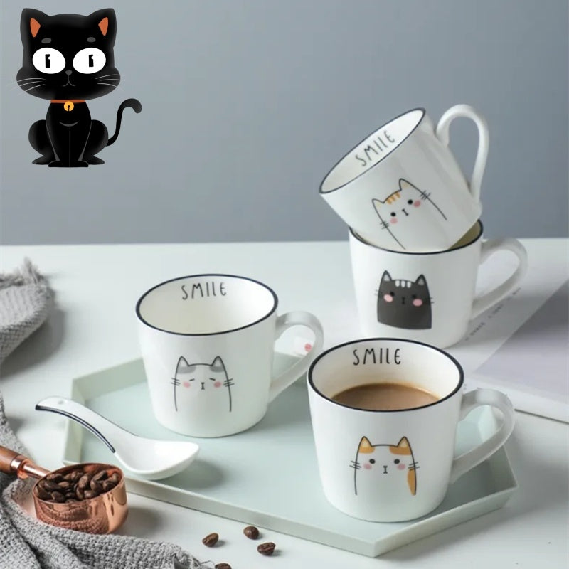 Breakfast Ceramic Milk Coffee Cup Couple Personality Creative Coffee Cup Cartoon Cat Pattern Kitchen
