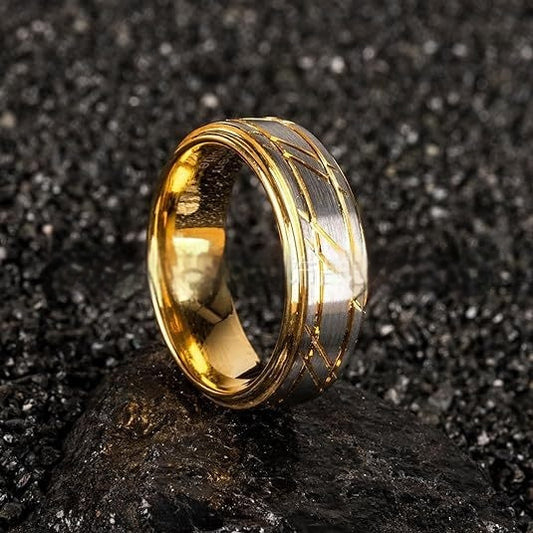Men's Yellow Gold 8mm Simple Design Polished Twill Tungsten Ring – General at AWSMshop.ai