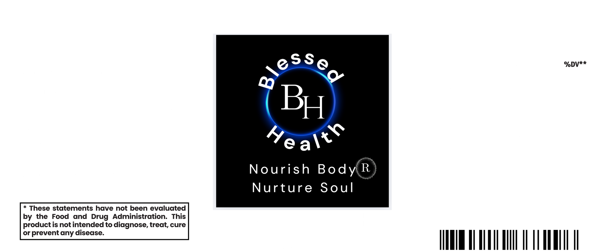 Blessed Health logo on a white background with text and a barcode.