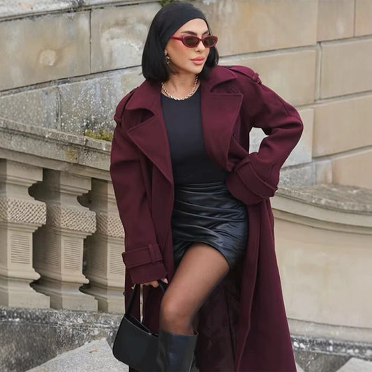 Women's Fashion Lace-up Woolen Trench Coat – Uncategorized at AWSMshop.ai