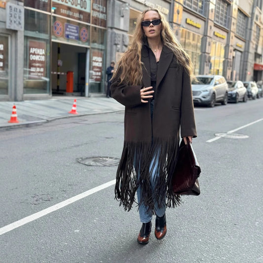 Women's Street Fashion Tassel Woolen Coat – Uncategorized at AWSMshop.ai
