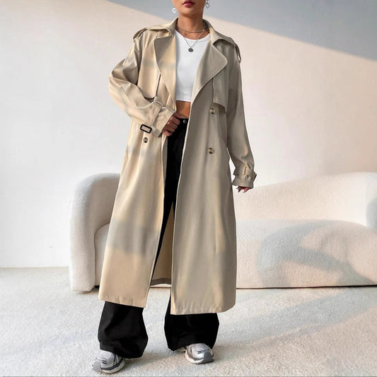 Elegant Long Solid Color Trench Coat – Uncategorized at AWSMshop.ai