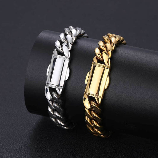 Hip Hop Titanium Steel Necklace Spring Fastener Stainless Steel Encrypted Cuban Link Chain Bracelet 