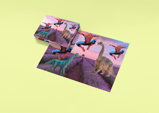 Three folded paper towels with Spider-Man and dinosaur designs on a light green background